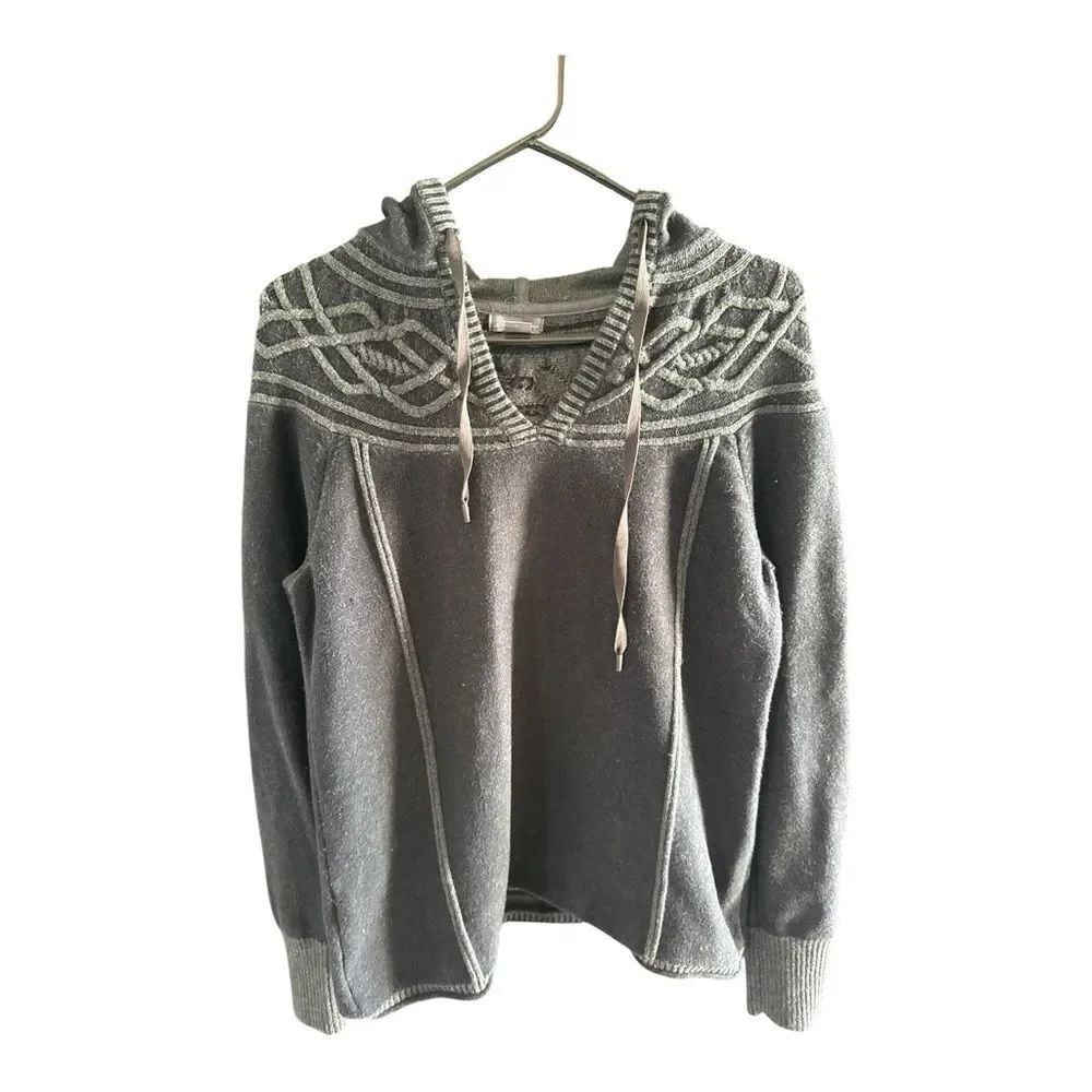 Eddie Bauer Black and Gray Hooded Sweater with Embroidered Design Large
